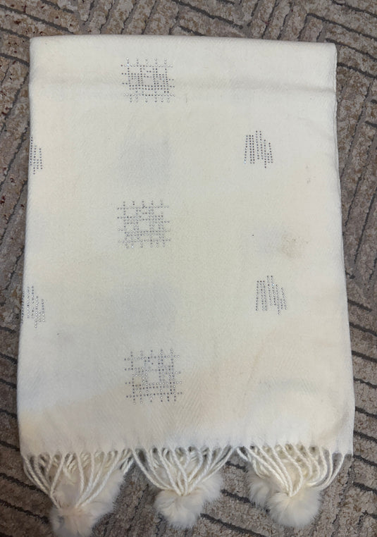 Abstract stone work soft wool stoles with Pom Pom