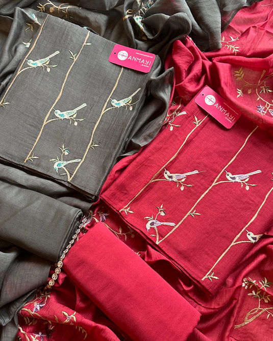 Pure mul chidiya pattern suit festive suit set