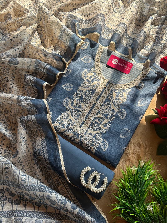 Handloom Chanderi Indigo suit set