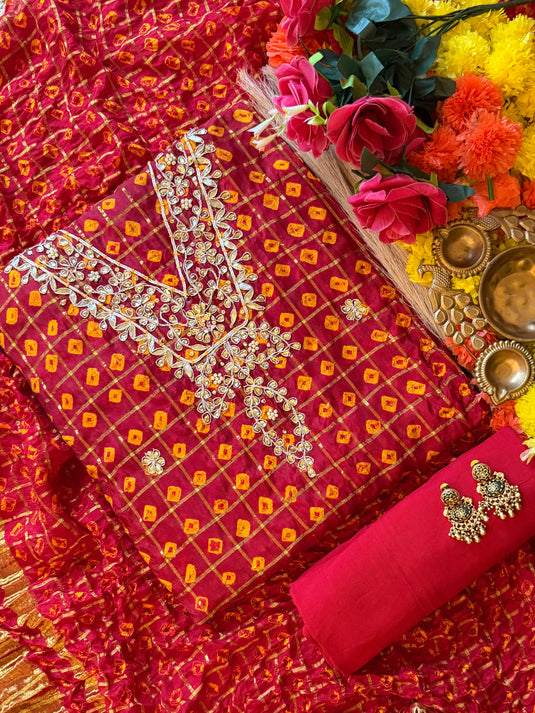 Ghadchola cotton silk Kundan neck suit set