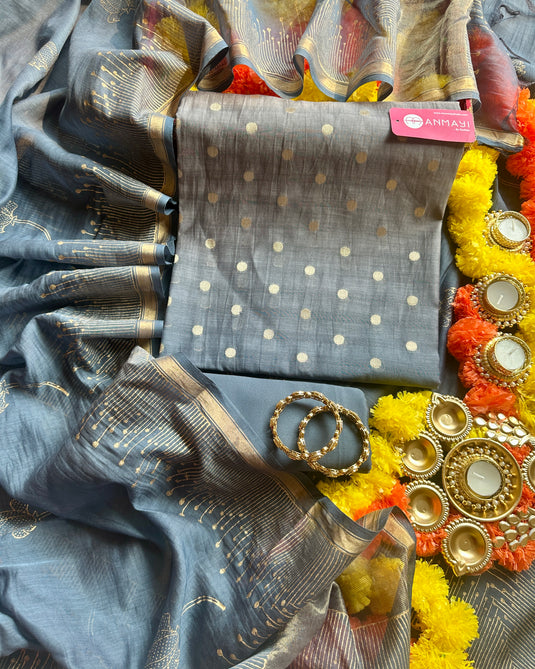 Banarasi ombré Mul Chanderi suit set with block print dupatta