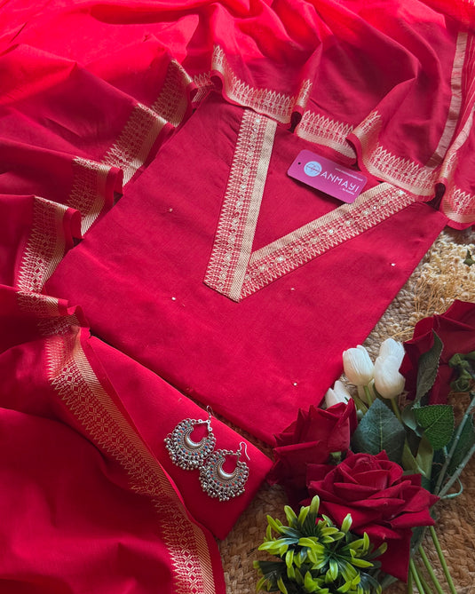Handloom V neck South cotton suit set