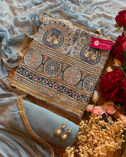 Dori highlight semi crepe suit set with chiffon dupatta