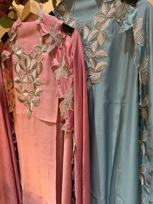 Cutwork embroidered modal suit set