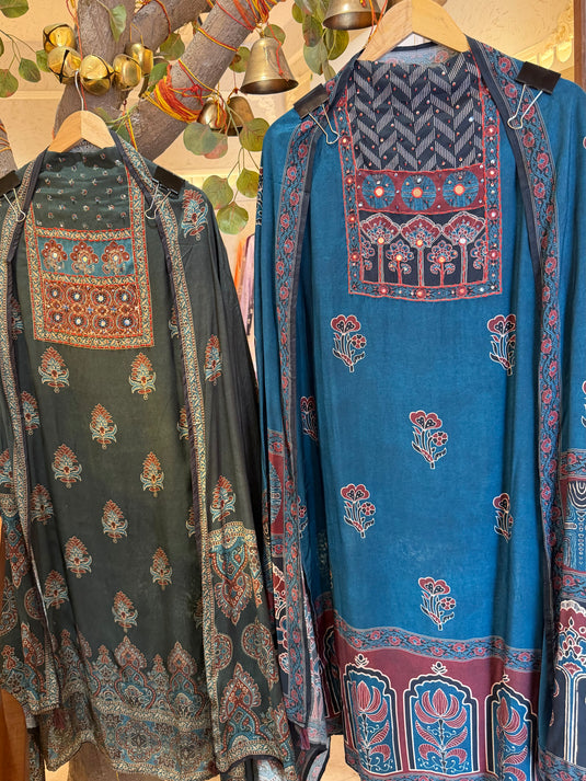 Ajrakh printed muslin suit set