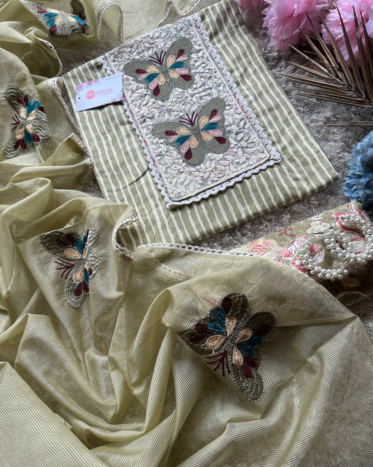 Butterfly motif printed cambric cotton suit set
