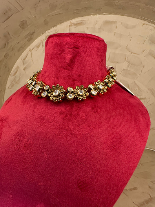 3D flower antique Kundan suit set with jhumkis