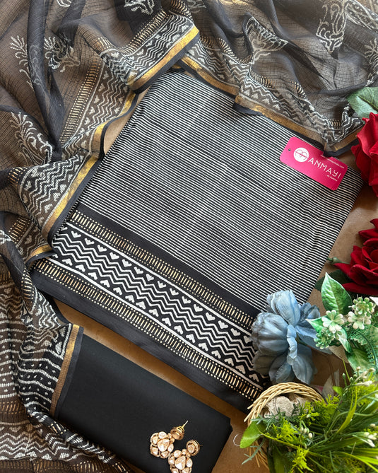 Handblock stripe vegan cotton suit set