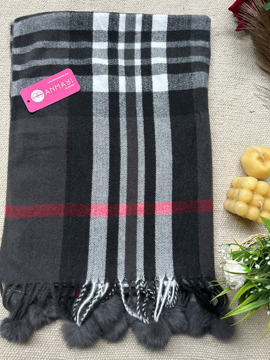 Soft check pom pom stoles