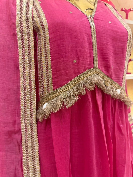 Anarkali Mul cotton fringe lace suit set