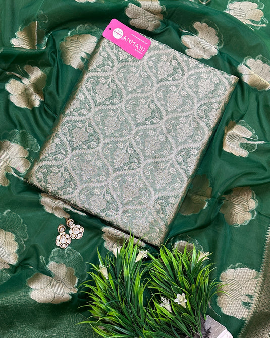 Pure brocade silk suit set with banarasi organza dupatta