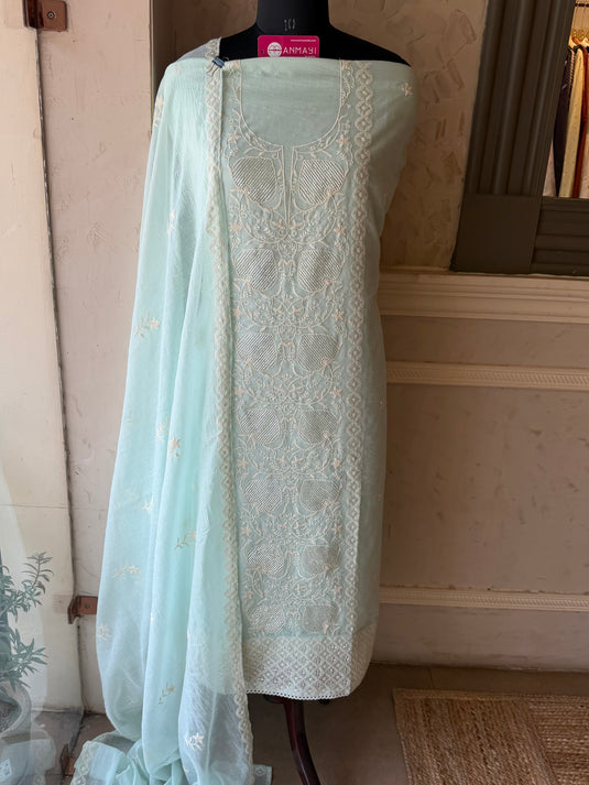 Panel cut dana pastel Mul Chanderi suit set