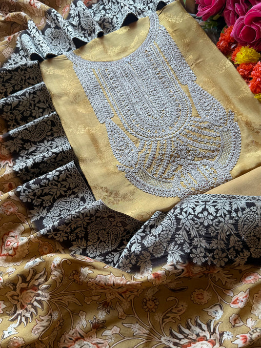 Self dolla silk Dori work suit set with Banarasi weave dupatta