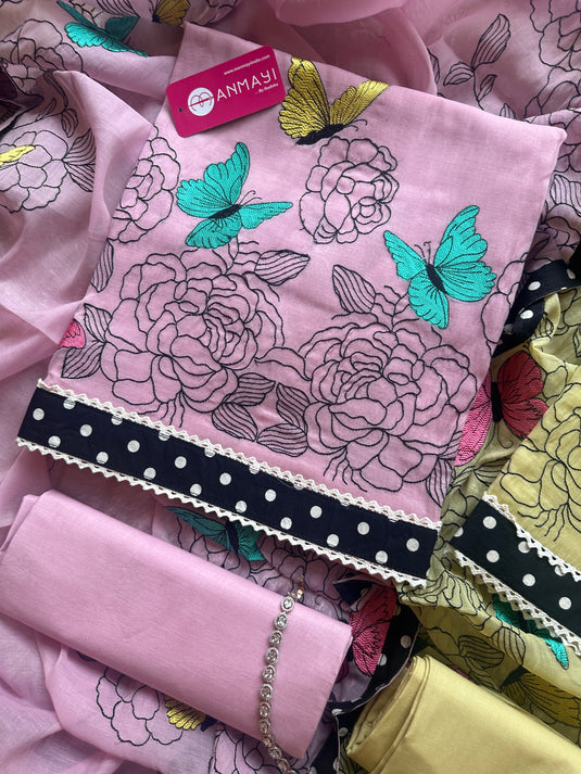 Mul cotton butterfly embroidered suit set