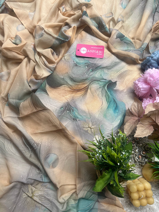 Waves digital 5 meters alpine wool suit with Muslin Dupatta