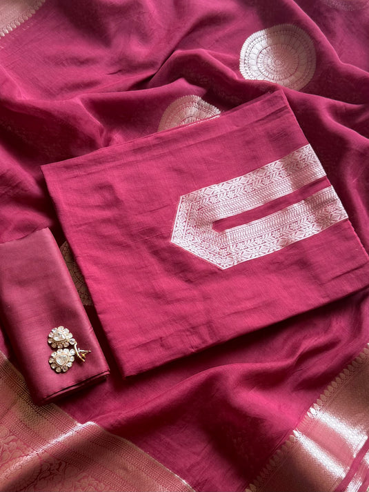 Zari work pure mul chanderi suit set