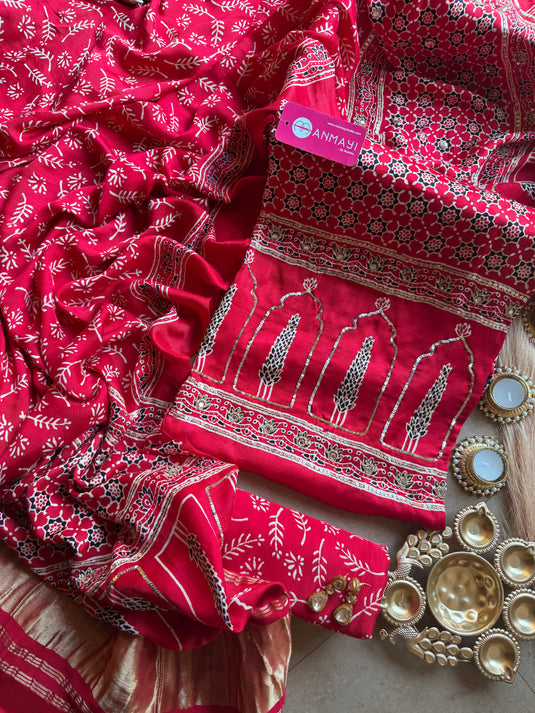 Ajrakh pure modal suit set