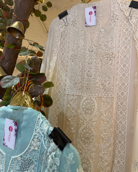 Embellished pearl chiknakari pure georgette suit set