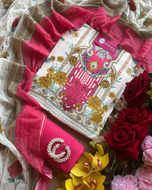 Pakistani style muslin cotton suit set with cotton dupatta