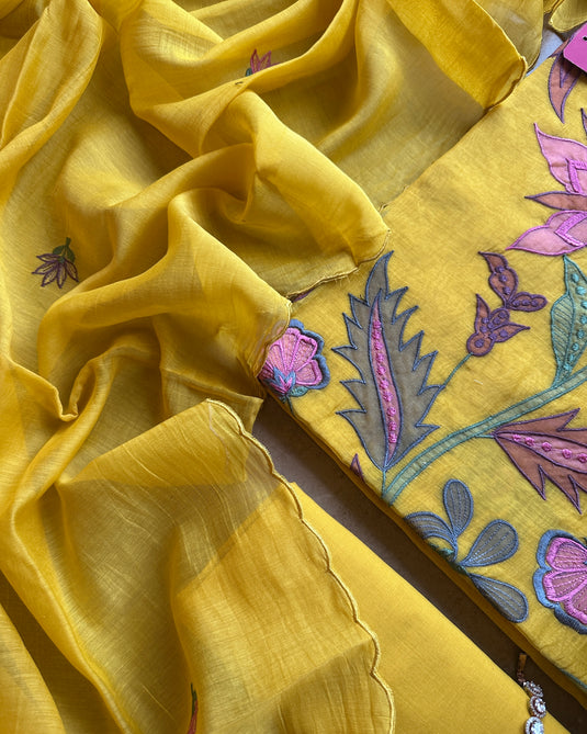 Appliqué work pure mul suit set