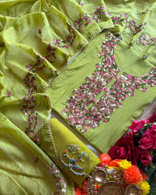 Knot flower Chanderi suit set