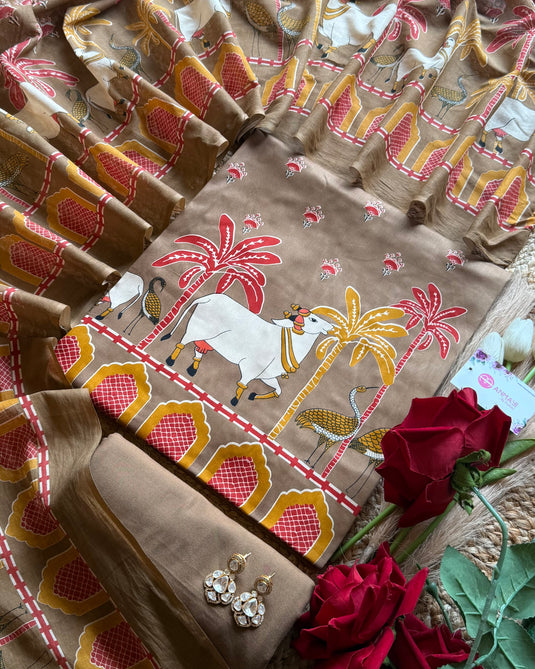 Pichwai village scene jaam cotton suit set