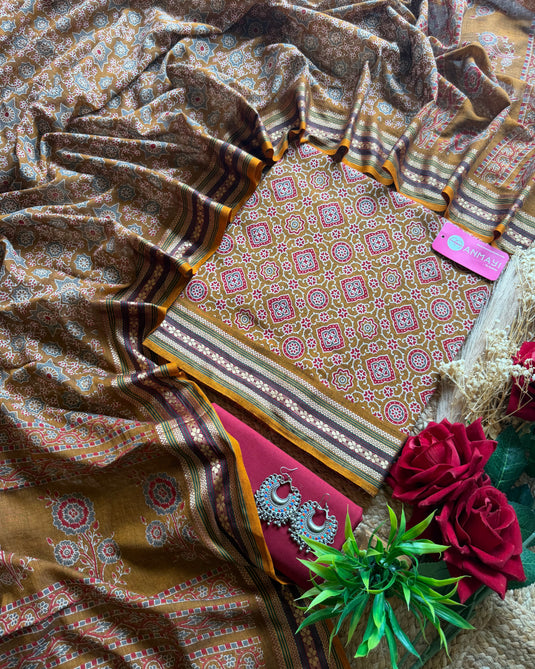 Manglagiri ajrakh cotton suit set