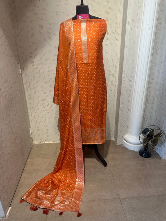 Pure Dolla silk Banarasi Bandhani suit set