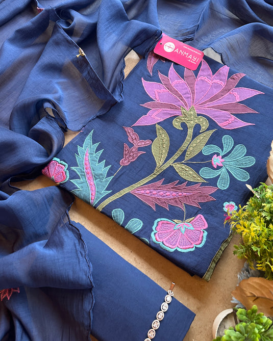 Appliqué work pure mul suit set