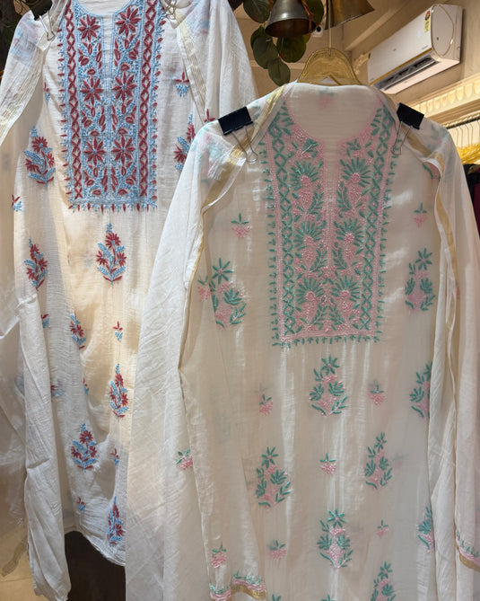 Ivory pure Mul chanderi suit with chikankari embroidery