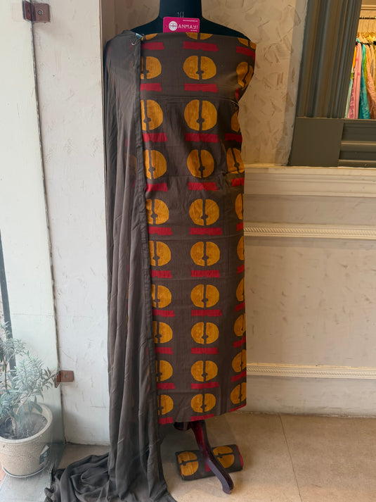 Abstract cambric cotton all over suit set with chiffon dupatta