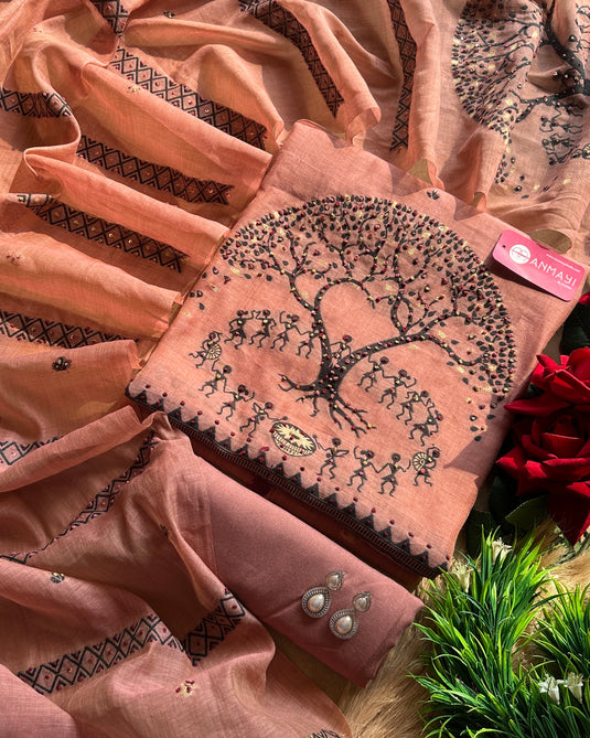 Warli work Jamdani cotton silk suit set