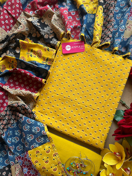 Patched dupatta ajrakh cotton suit set
