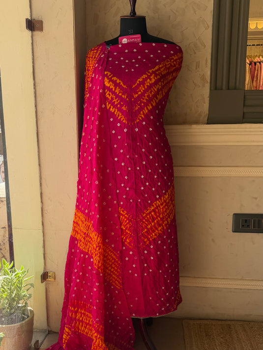 Art Silk bandhej Shibori style suit set