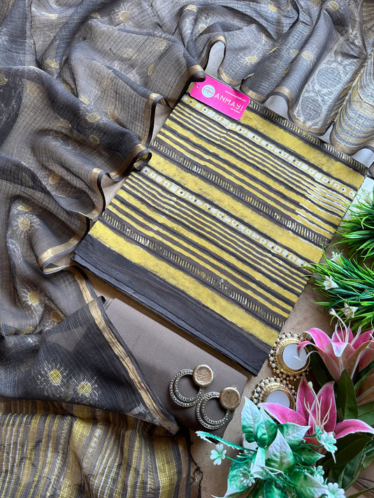 Pure cotton dabbu print suit set with pure Kota Doria dupatta