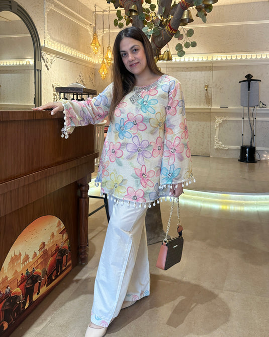 Jute Linen pastel digital print Coord Set