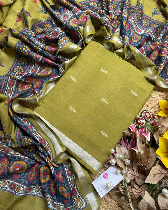 Linen Banarasi coloured edits with digital print dupattas