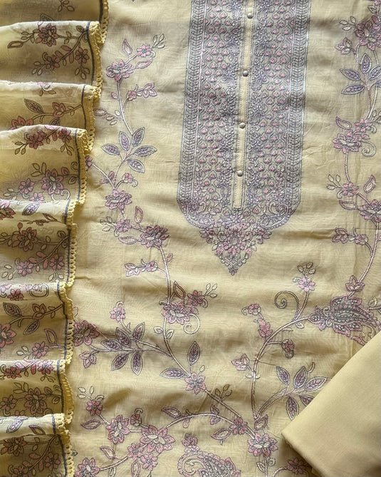 Minimal filling work Mul Chanderi suit set