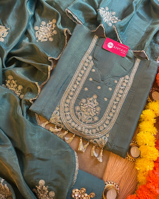 Hanging handmade tassels with Dori work on shimmer silk