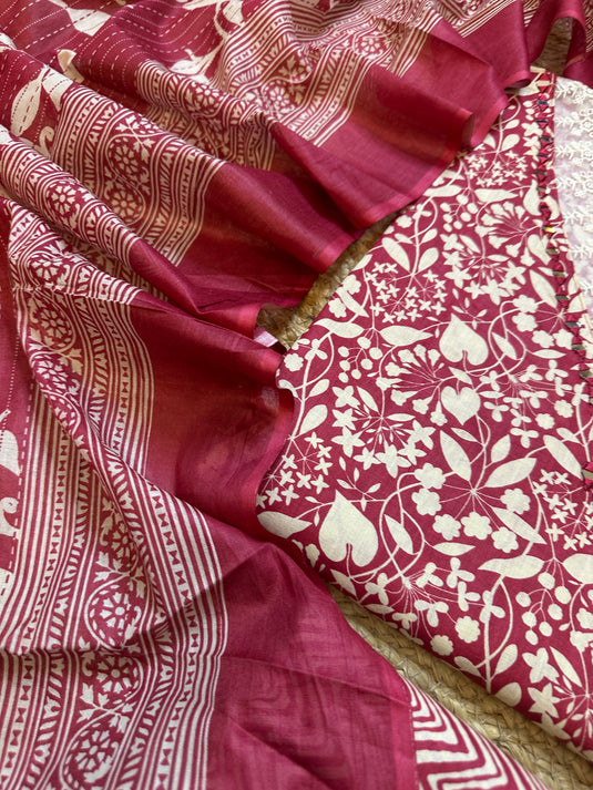 Bright and shine cambric cotton neck detail suit set