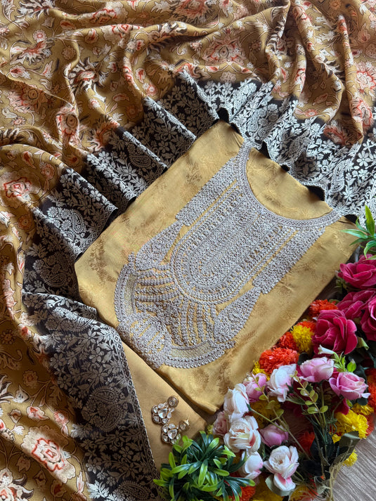 Self dolla silk Dori work suit set with Banarasi weave dupatta