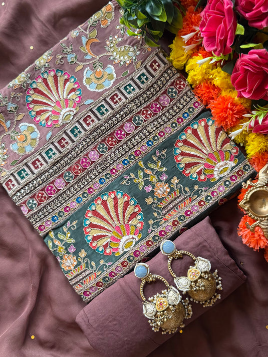 Arabic print semi crepe highlighted suit set