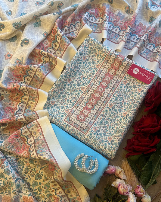 Kani print cream combination spun suit set