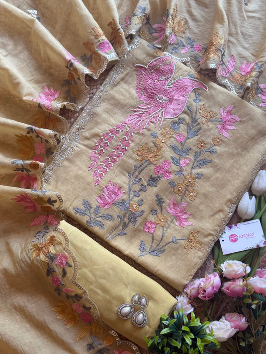 Swan pita work Mul Chanderi suit set