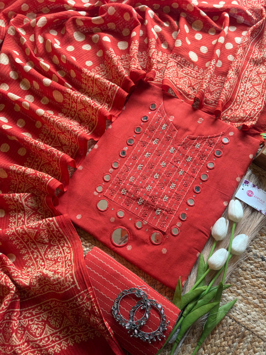 Soft handloom cotton mirror abstract suit set