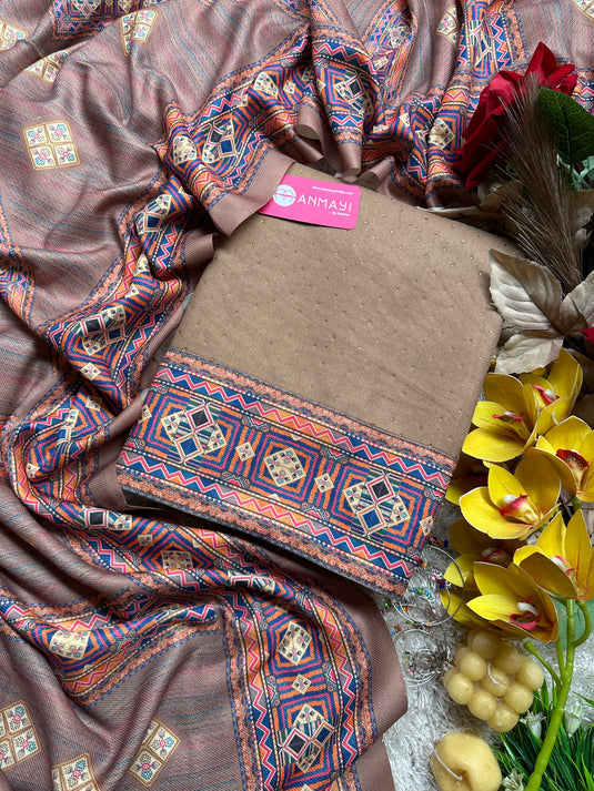 Swarovski work spun suit sets with printed shawls