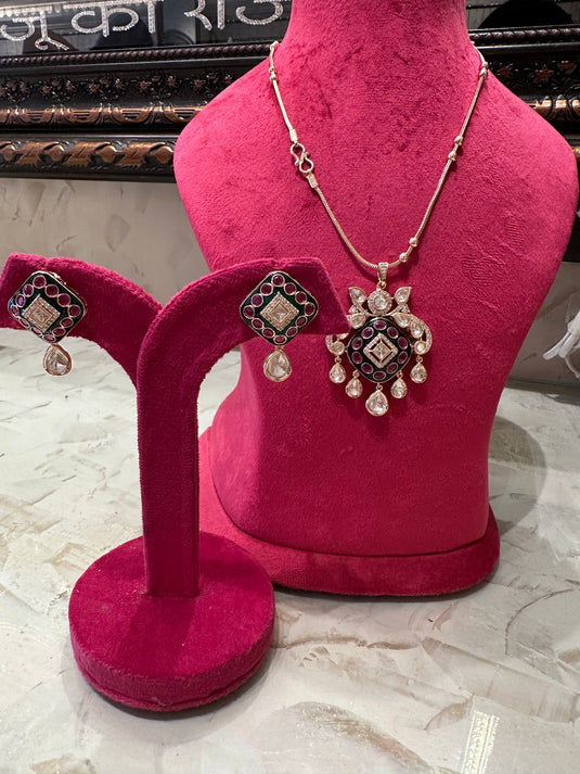 Samridhi meenakari hanging Kundan pendant set
