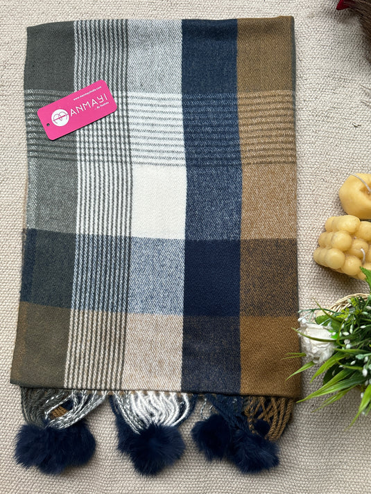 Soft check pom pom stoles