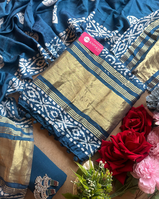 Muslin batik suits with Banarasi jacquard border