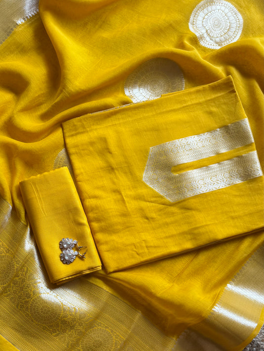 Zari work pure mul chanderi suit set